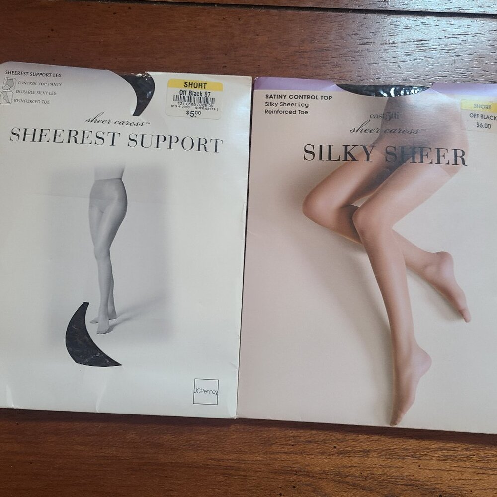VTG. NEW JCPenney Pantyhose Sheer Carress Control Top Size Short Off Black Sheer